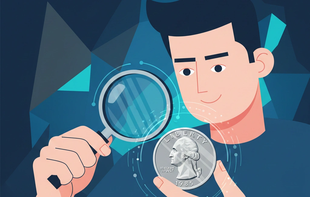 A collector checking luster on a 1985 quarter